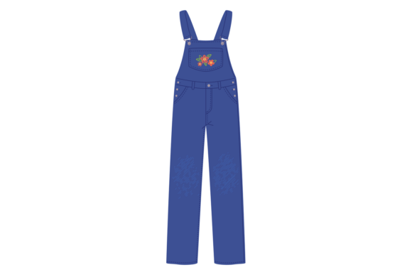 Denim Overalls with Flower Embroidery