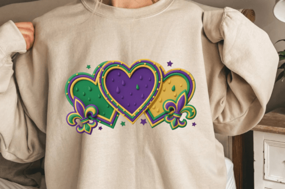 Mardi Gras Embroidery Style Hearts PNG