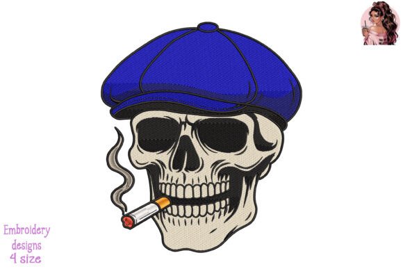 Skull in Navy Newsboy Cap Embroidery Review