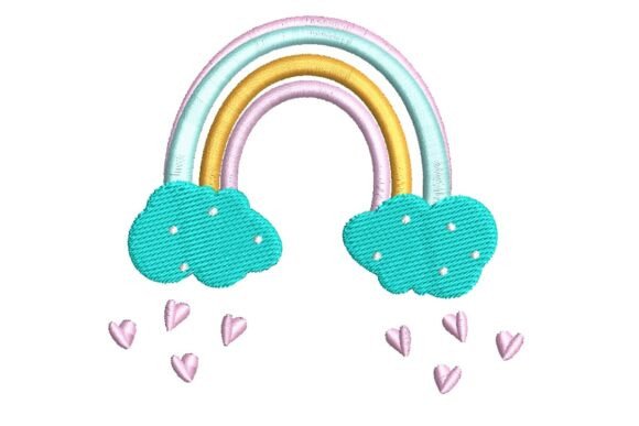 Sweet Pastel Rainbow and Clouds with Hearts Embroidery